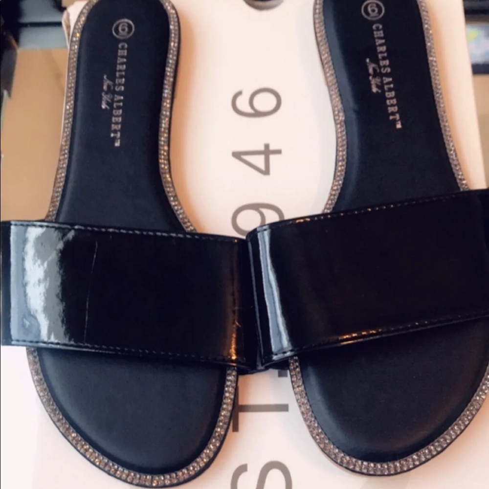 Charles Albert Black rhinestone slides size 6